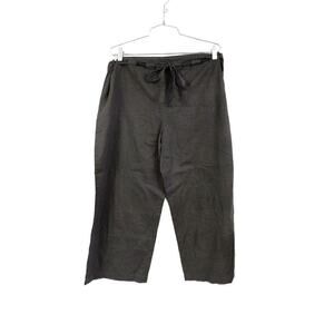 Eileen Fisher Cropped Cotton Pants Olive Green Gray Drawstring Zip Fly Size S